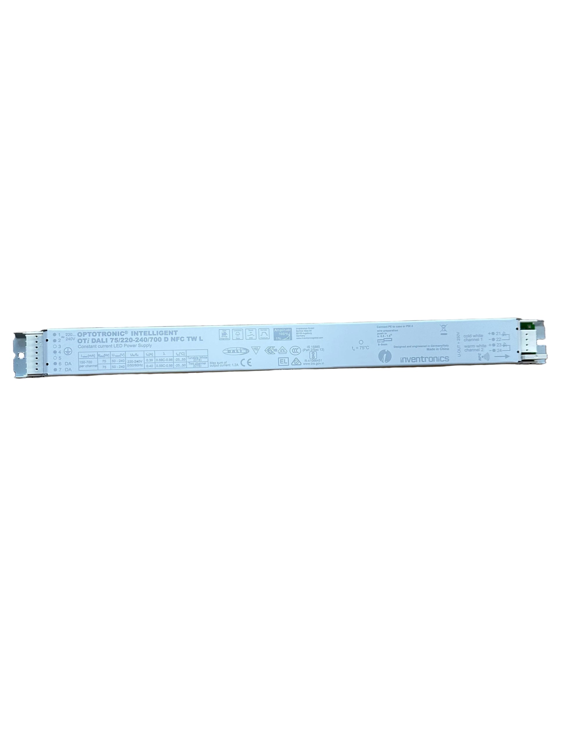 Inventronics OTi DALI 75/220-240/700 D NFC TW L - Tunable White DALI Dimmable (non-isolated) LED Driver - LED Retro