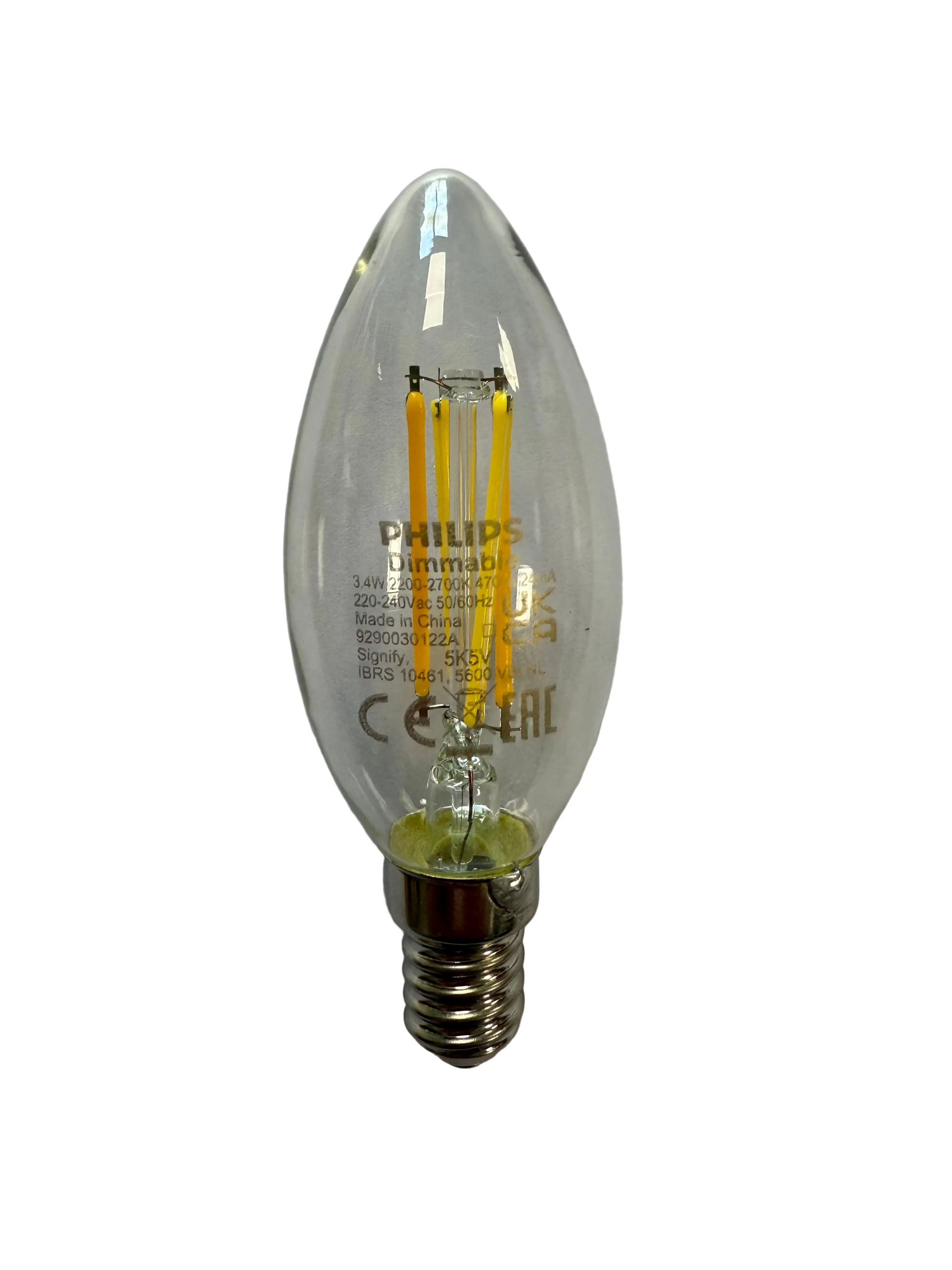 Philips MASTER LED E14 Candle Filament Clear 3.4W 470lm 922-927 Dim To Warm - Replaces 40W - LED Spares
