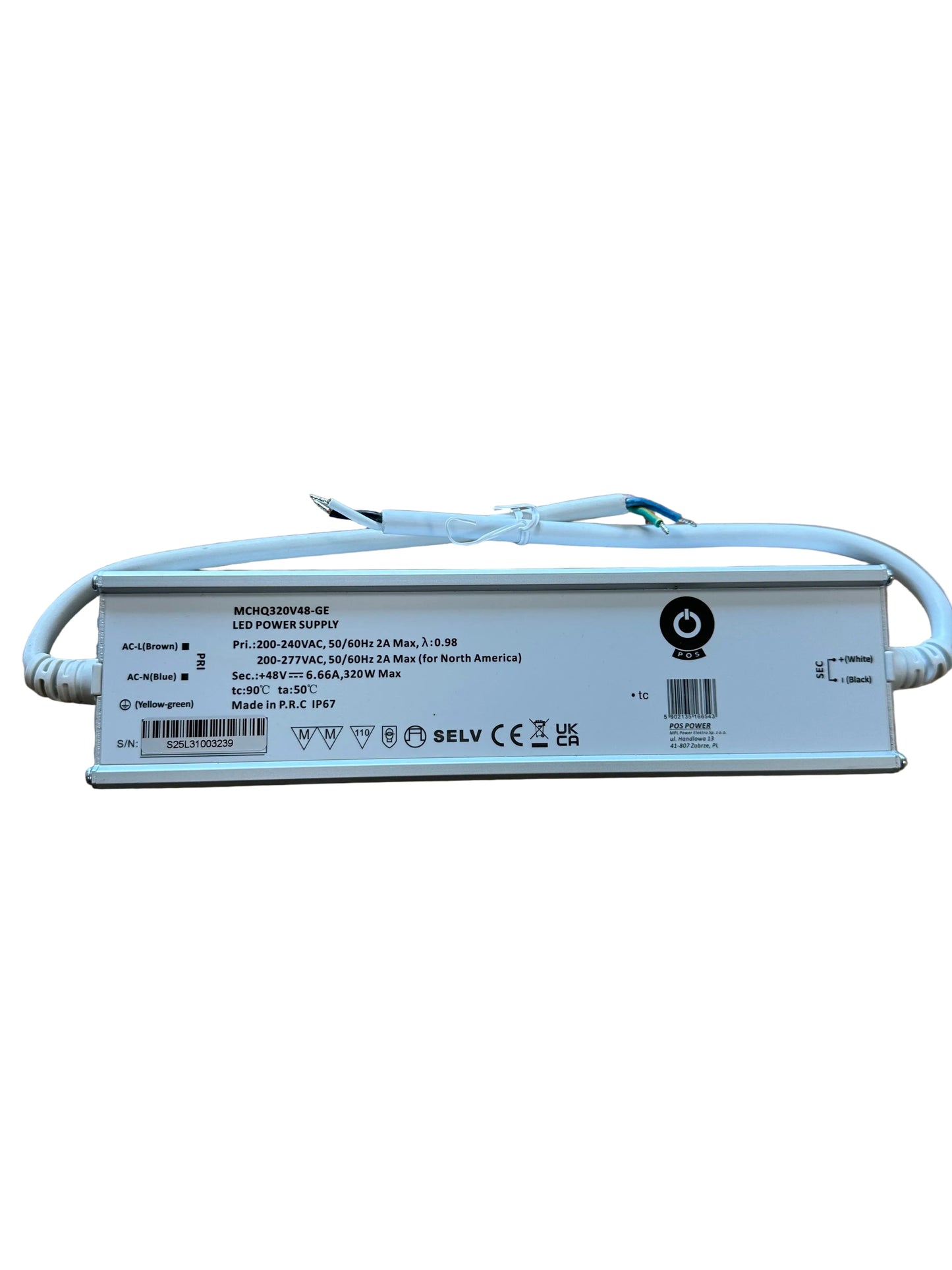 POS Power MCHQ320V48-GE 320W 48V 6.67A C.V IP67 LED Power Supply - LED Retro