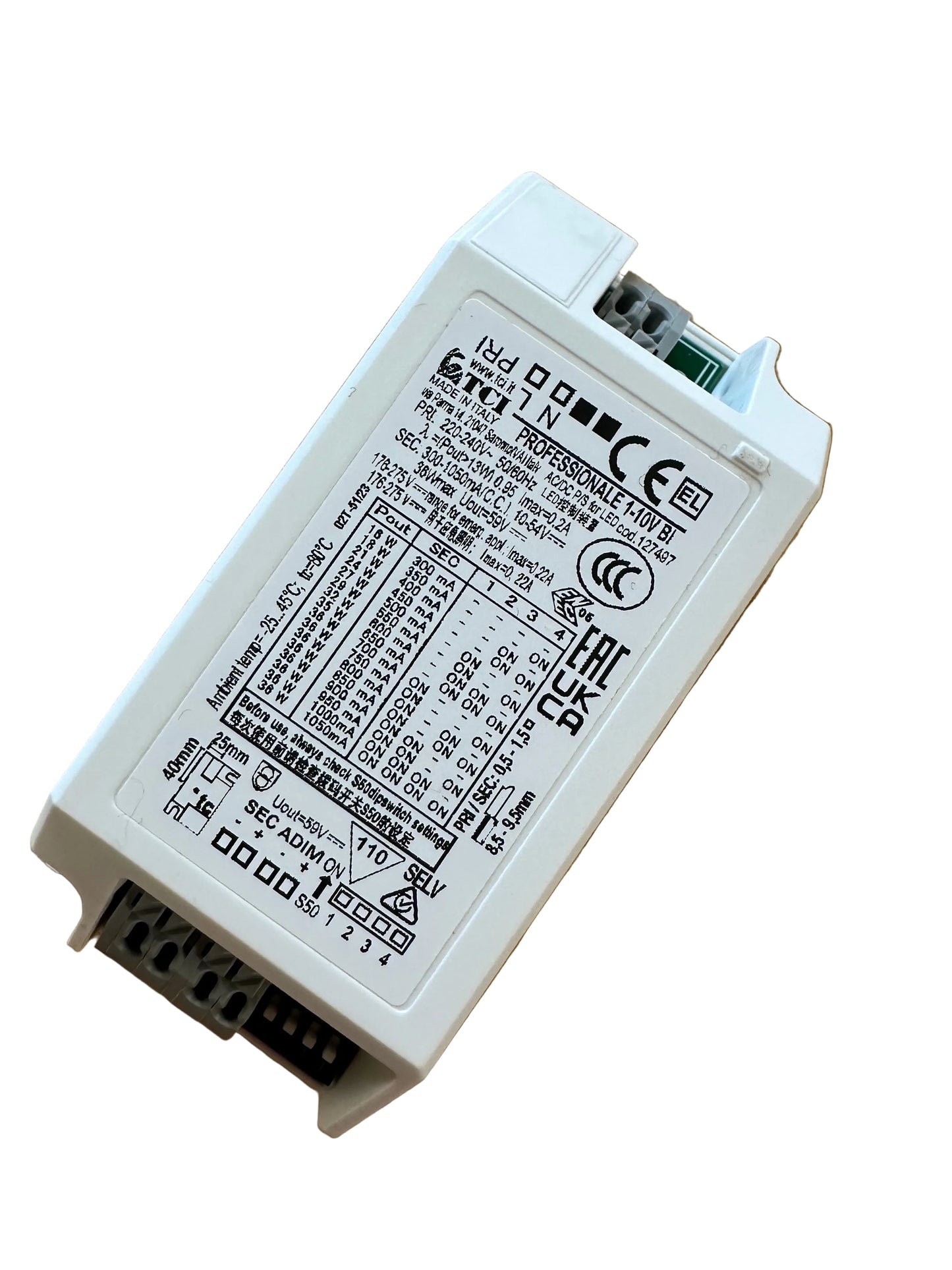 TCI PROFESSIONALE 1-10V BI - 127497 16-36W 1-10V Dimmable LED Driver - LED Retro