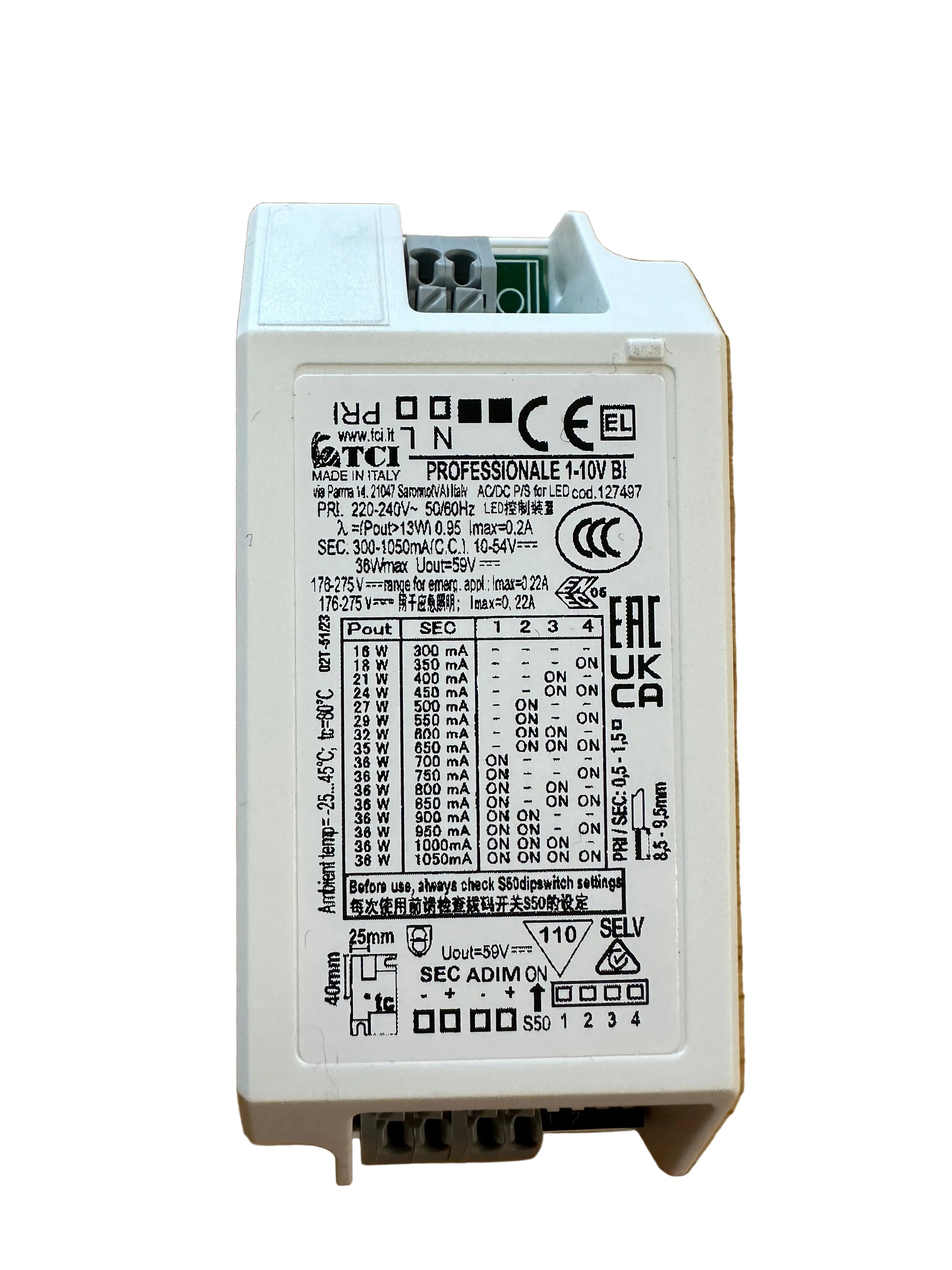 TCI PROFESSIONALE 1-10V BI - 127497 16-36W 1-10V Dimmable LED Driver - LED Retro
