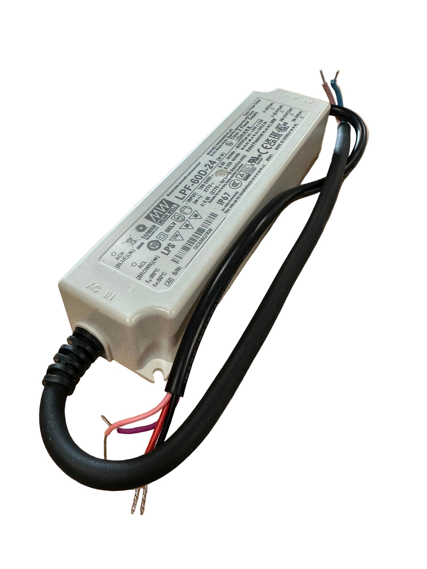 Mean Well LPF-60D-24 60W 24V 0-10V Dimmable IP67 LED Driver - LED Retro
