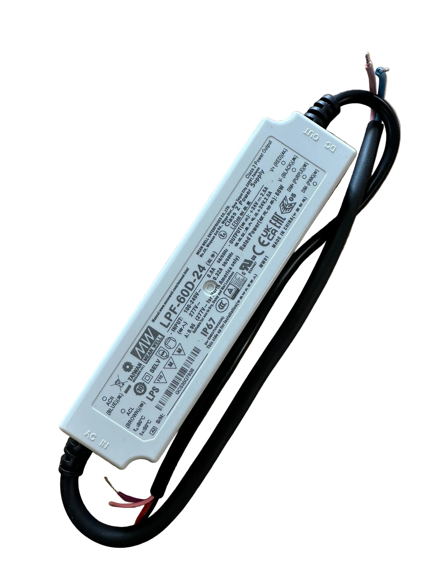 Mean Well LPF-60D-24 60W 24V 0-10V Dimmable IP67 LED Driver - LED Retro
