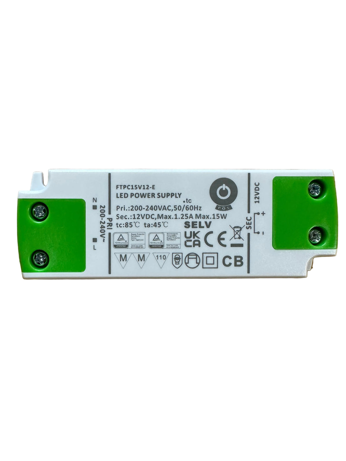 POS Power FTPC15V12-E 15W 12V 1.25A CV LED Power Supply - LED Retro