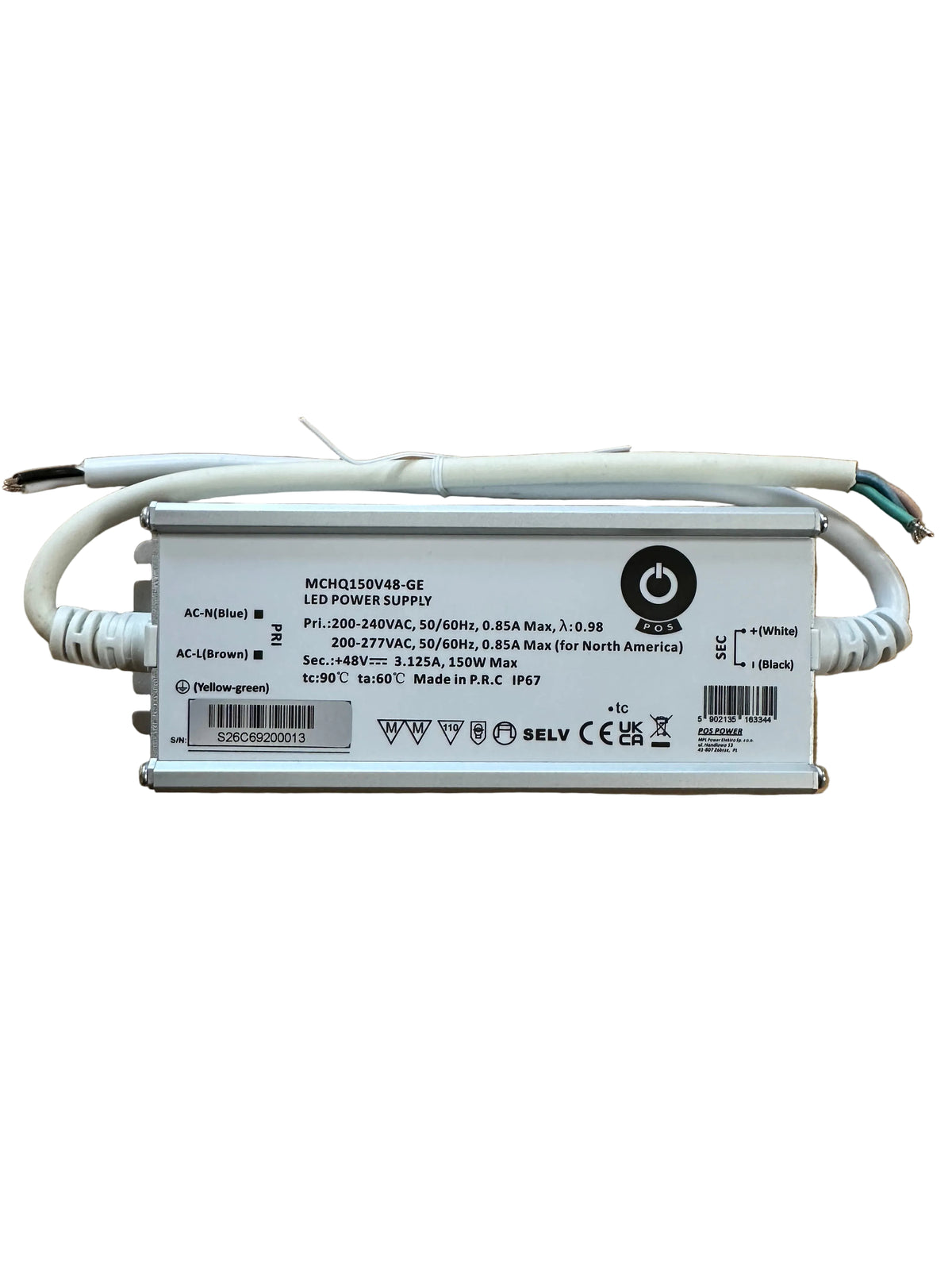 POS Power MCHQ150V48-GE 150W 38V 3.12A C.V IP67 LED Power Supply - LED Retro