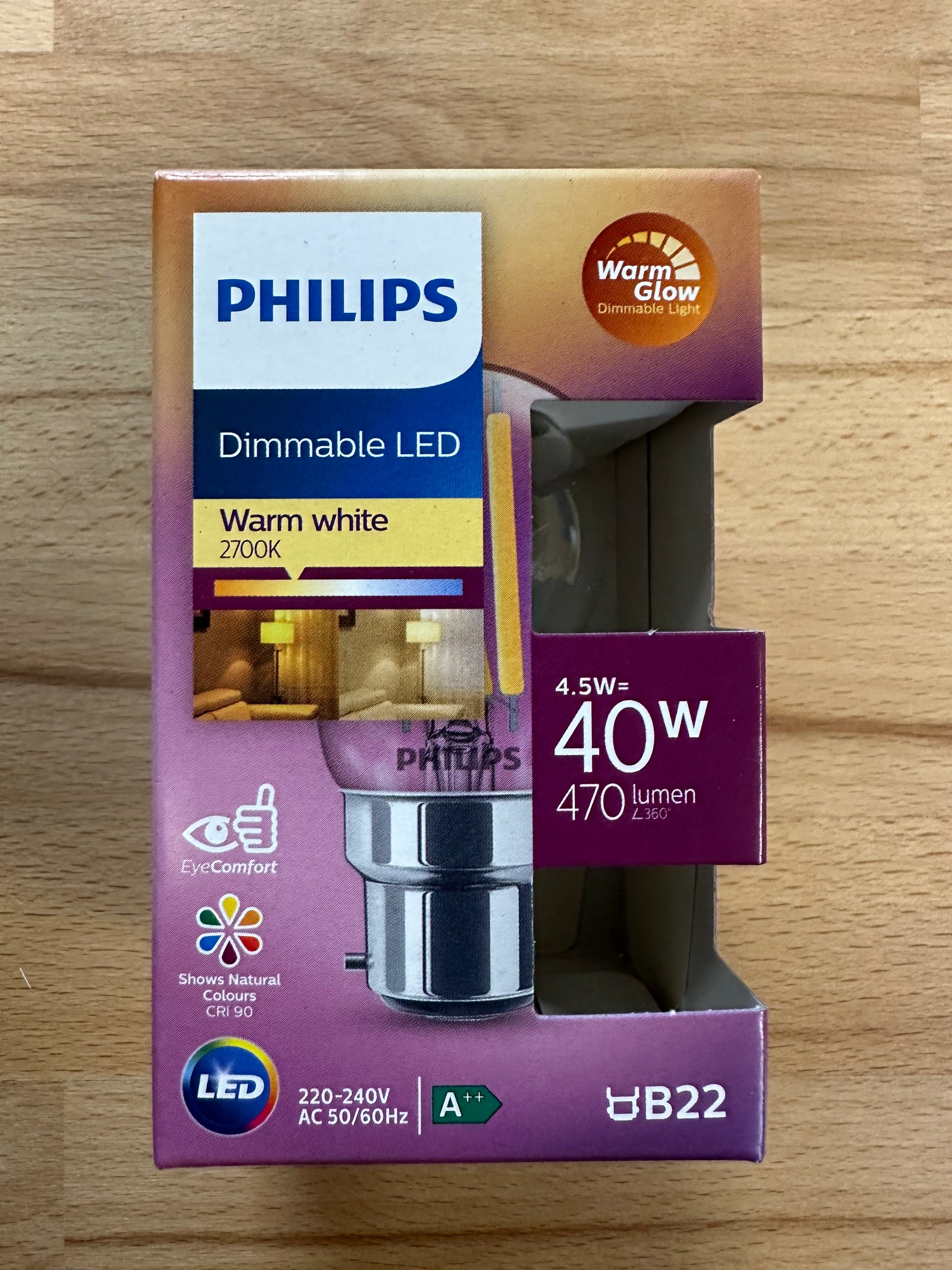 Philips CorePro Dimmable LED Golf Ball BC 2700K 4.5W = 40W - 9290024759 - LED Retro