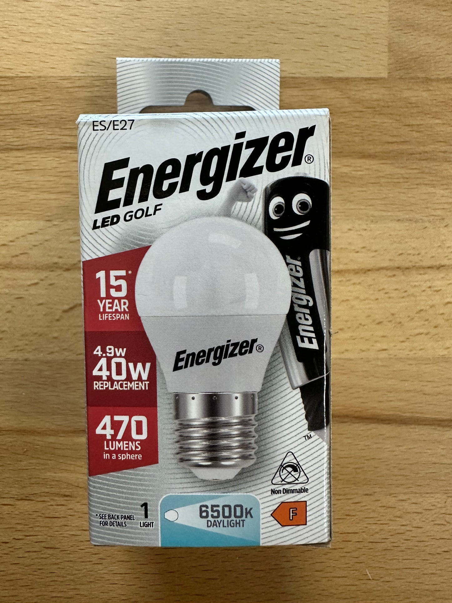 S13572 Energizer 5.2W LED GOLF BALL 470LM Opal ES (E27) Daylight Bulb X1 - LED Retro