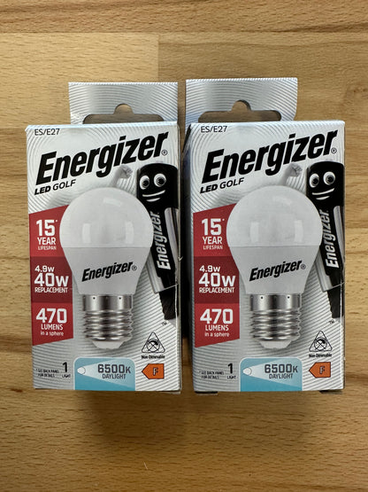 S13572 Energizer 5.2W LED GOLF BALL 470LM Opal ES (E27) Daylight Bulb X2 - LED Retro