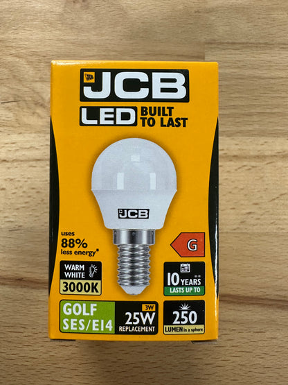 S10968 JCB 3W LED GOLF BALL 250LM OPAL SES (E14) Warm White - Pack of 1 - LED Spares