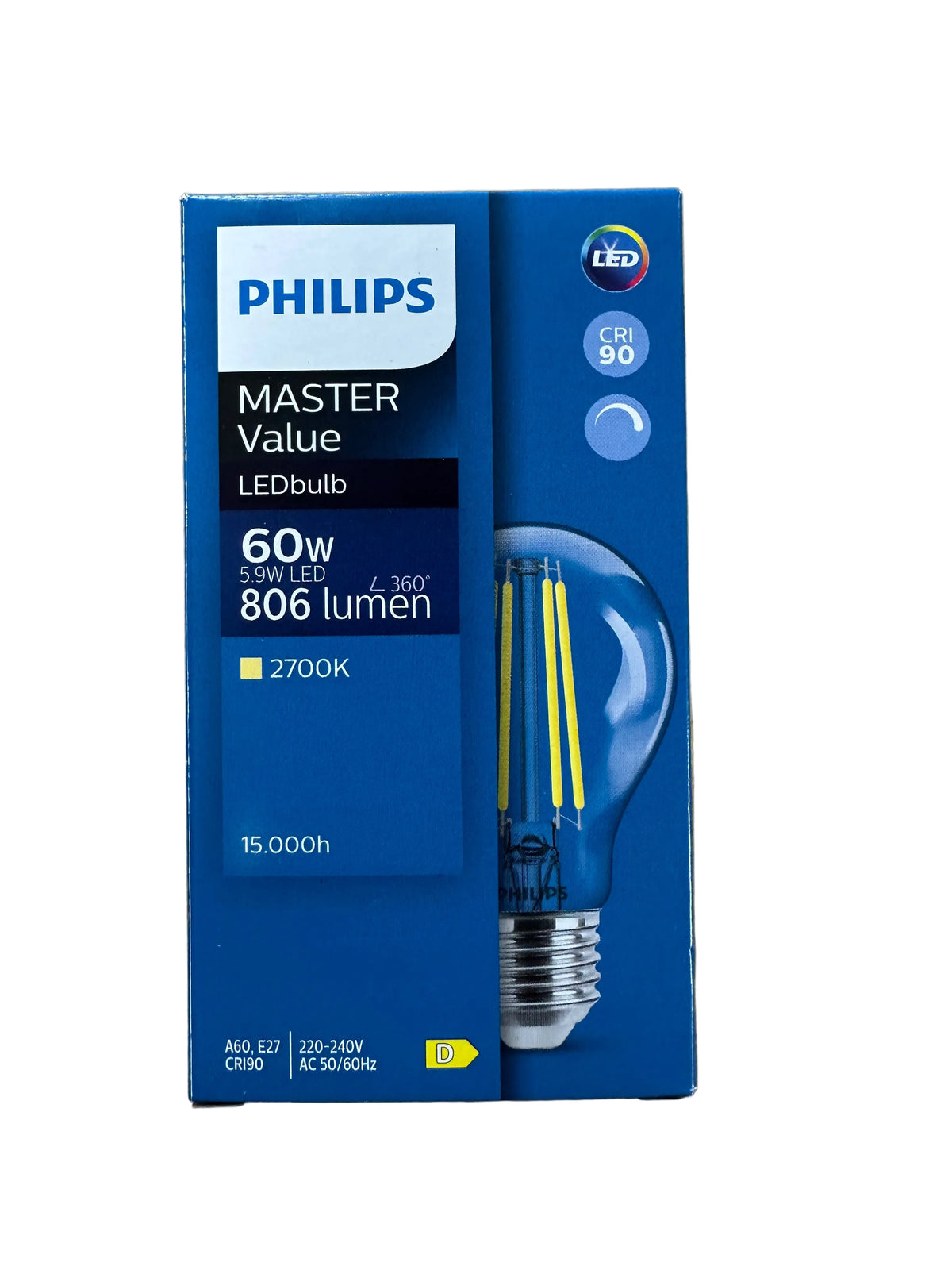Philips MASTER Value E247LED GLS Filament Clear 5.9W 806lm - 927 Extra Warm White - Dimmable - LED Retro