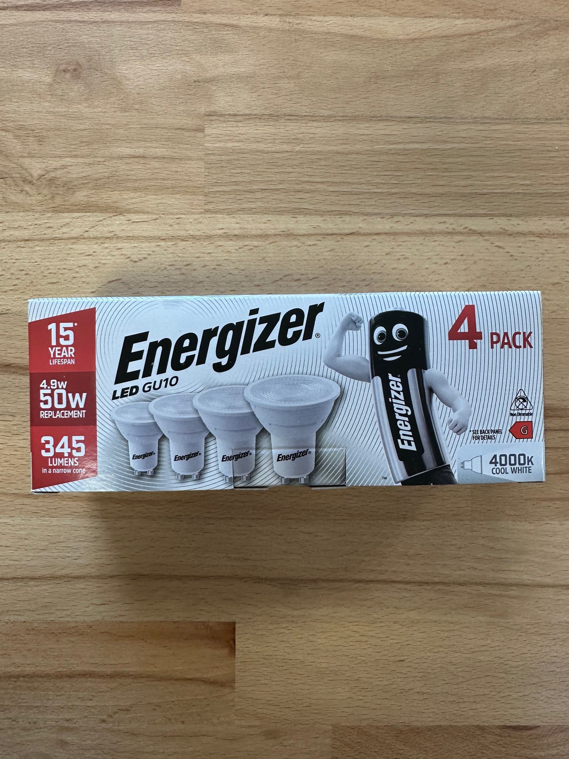 S15161 Energizer 4.8W LED GU10 345LM Cool White - Pack of 4 - LED Retro