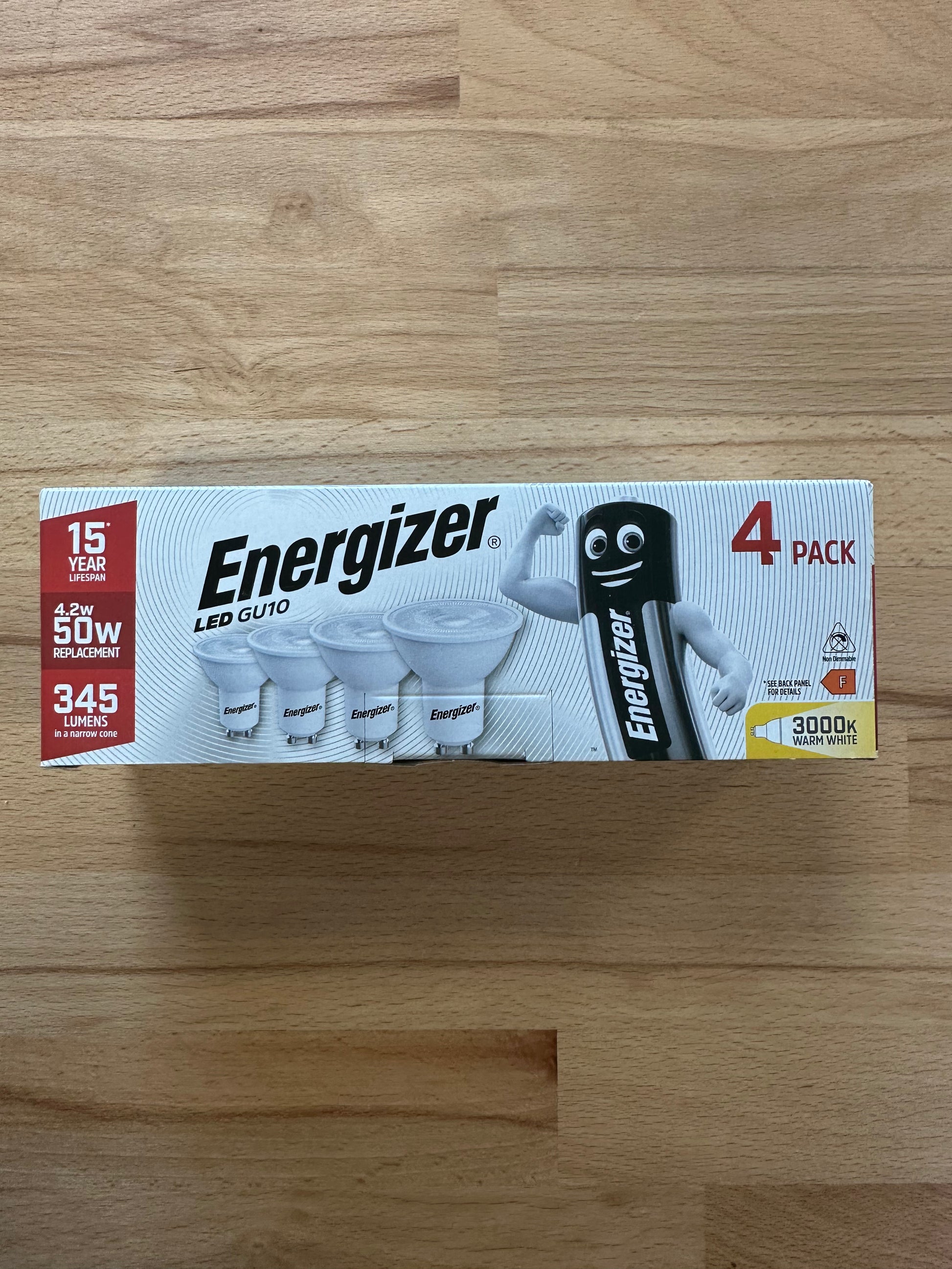 S14425 Energizer 4.2W LED GU10 345LM Warm White - Pack of 4 - LED Retro