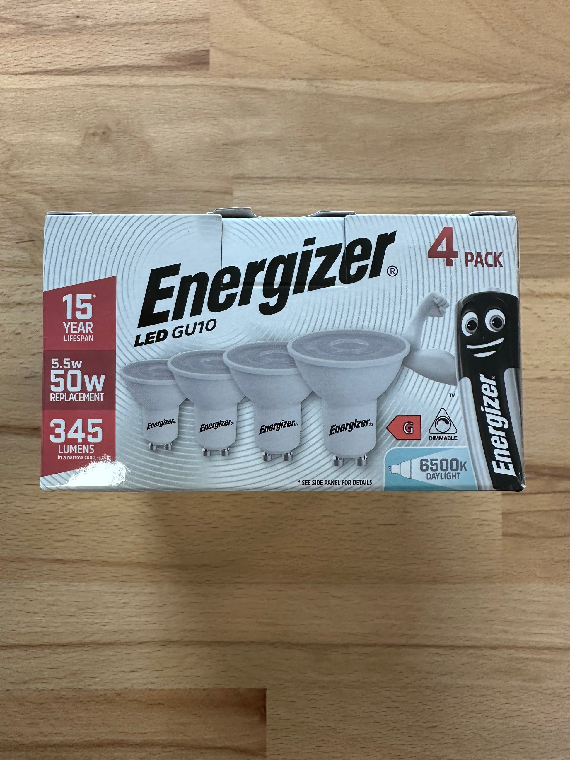 S10329 Energizer 5.2W Dimmable LED GU10 390LM Daylight - Pack of 4 - LED Retro
