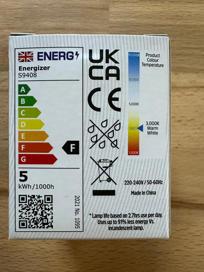 S9408 Energizer 4.3W LED GU10 350LM Warm White - Pack of 1 - LED Retro