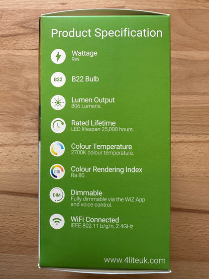 4Lite WiZ Connected Smart LED WiFi Bulb GLS Warm White - BC (B22) - 4L1-8001 - LED Retro