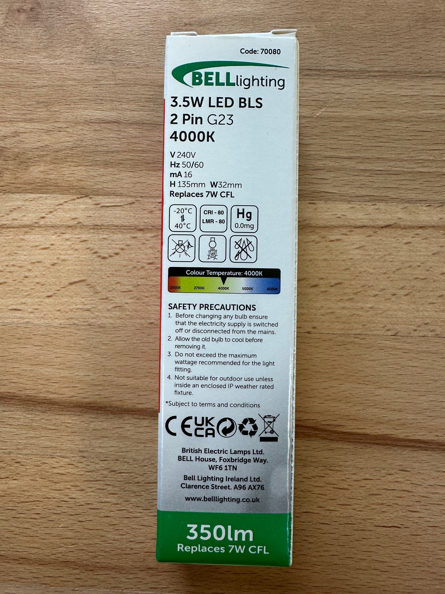 Bell LED 3.5W Thermoplastic BLS 2 Pin Bypass - G23 - 4000K - 70080 - LED Spares