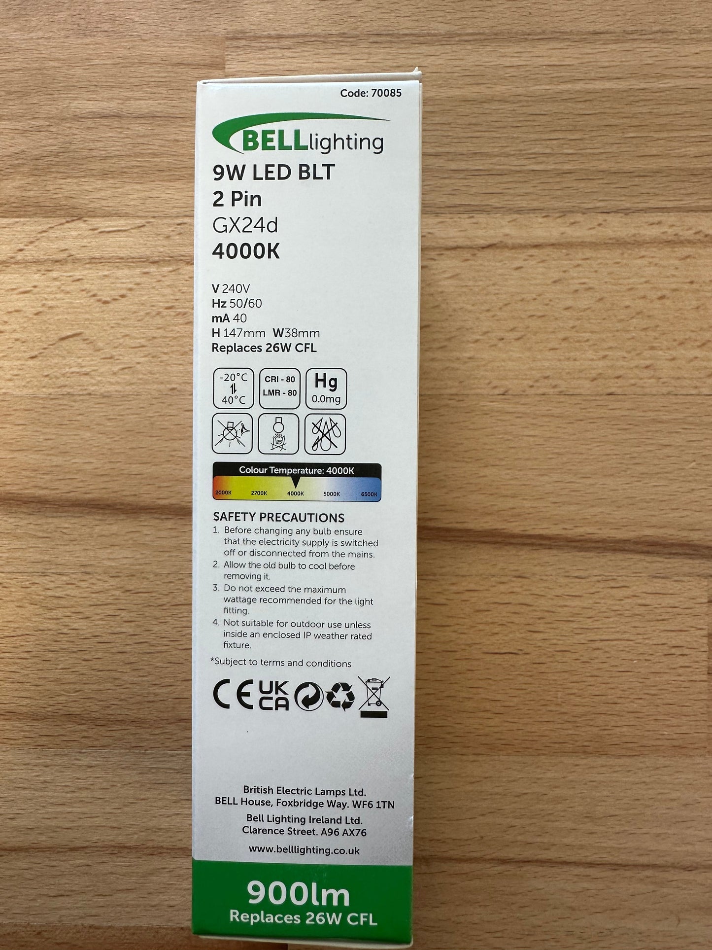 Bell LED 9W Thermoplastic BLD 2/4 Pin Bypass - 4000K - 70085 - LED Spares