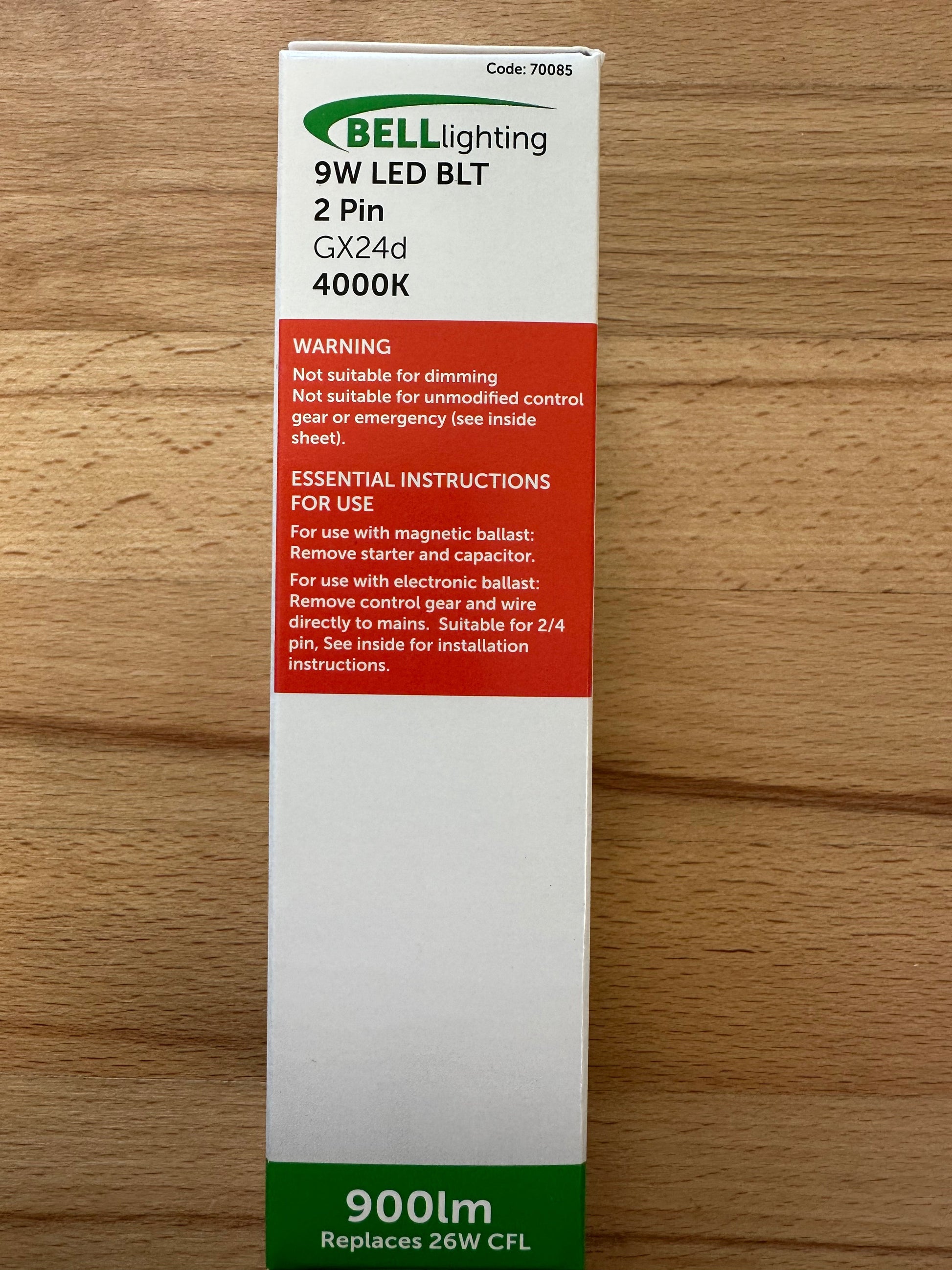 Bell LED 9W Thermoplastic BLD 2/4 Pin Bypass - 4000K - 70085 - LED Spares
