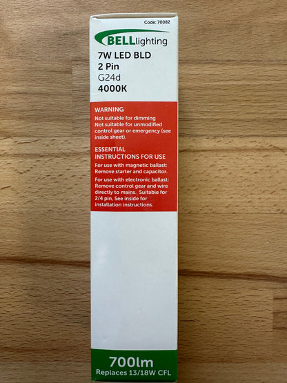 Bell LED 7W Thermoplastic BLD 2/4 Pin Bypass - 4000K - 70082 - LED Spares