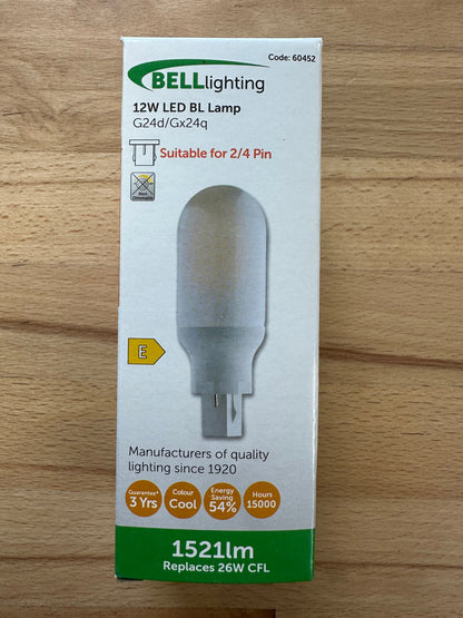 Bell LED 12W Glass Round BL - 2/4 Pin - G24d/Gx24q - 4000K - 60452