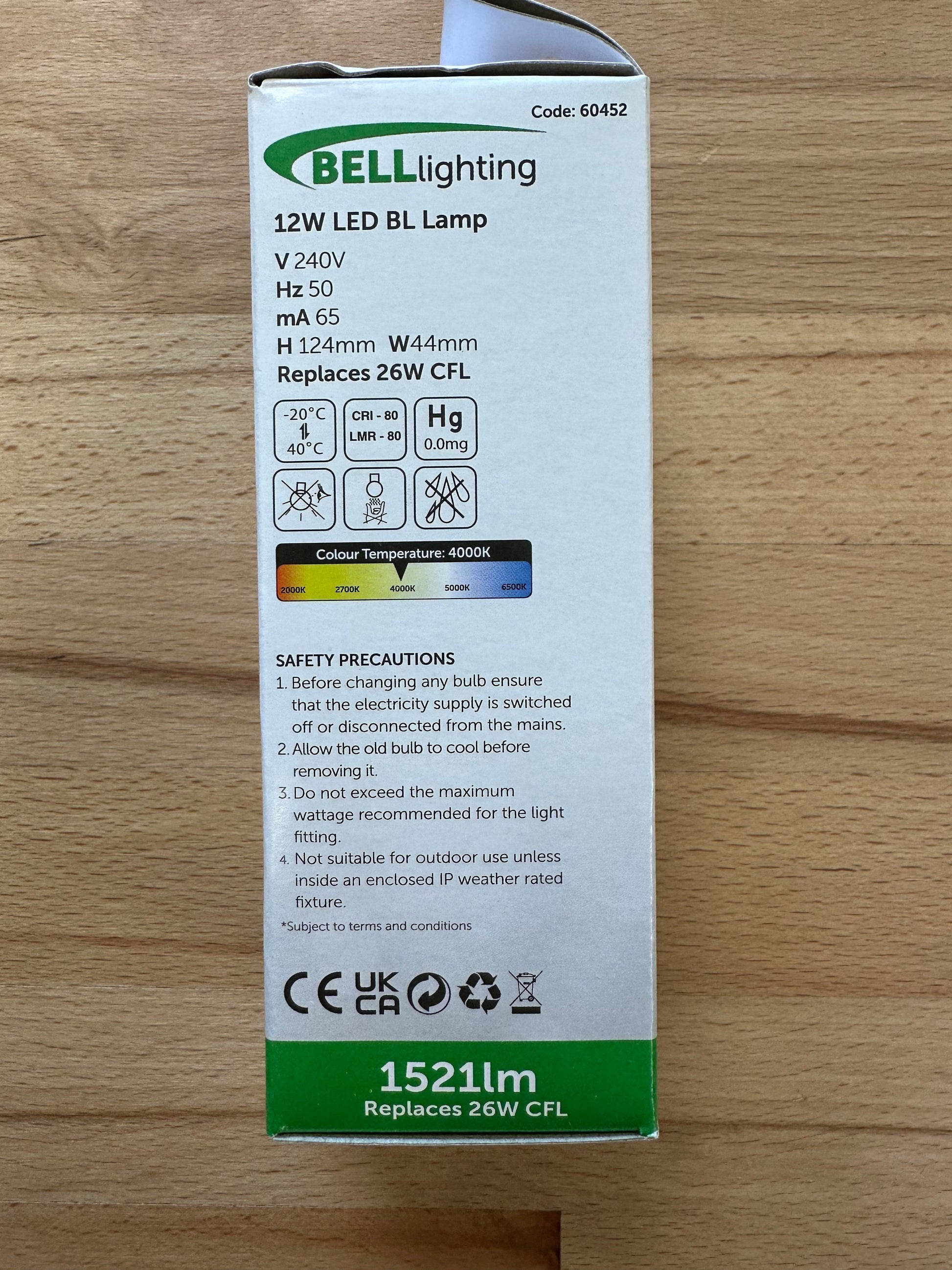 Bell LED 12W Glass Round BL - 2/4 Pin - G24d/Gx24q - 4000K - 60452 - LED Spares