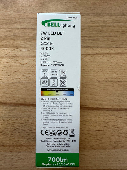 Bell LED 7W Thermoplastic BLD 2/4 Pin Bypass - 4000K - 70084 - LED Spares