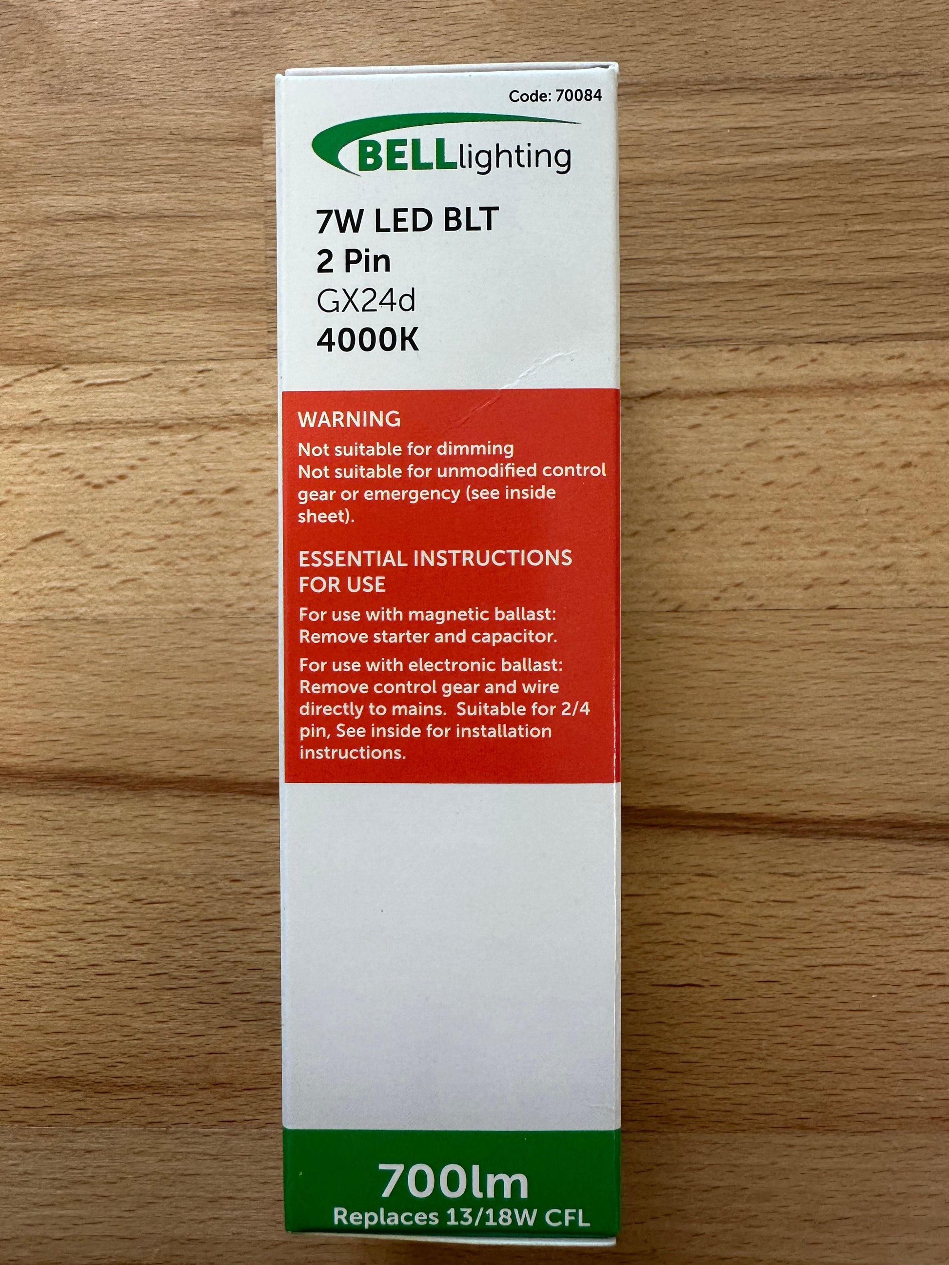 Bell LED 7W Thermoplastic BLD 2/4 Pin Bypass - 4000K - 70084 - LED Spares