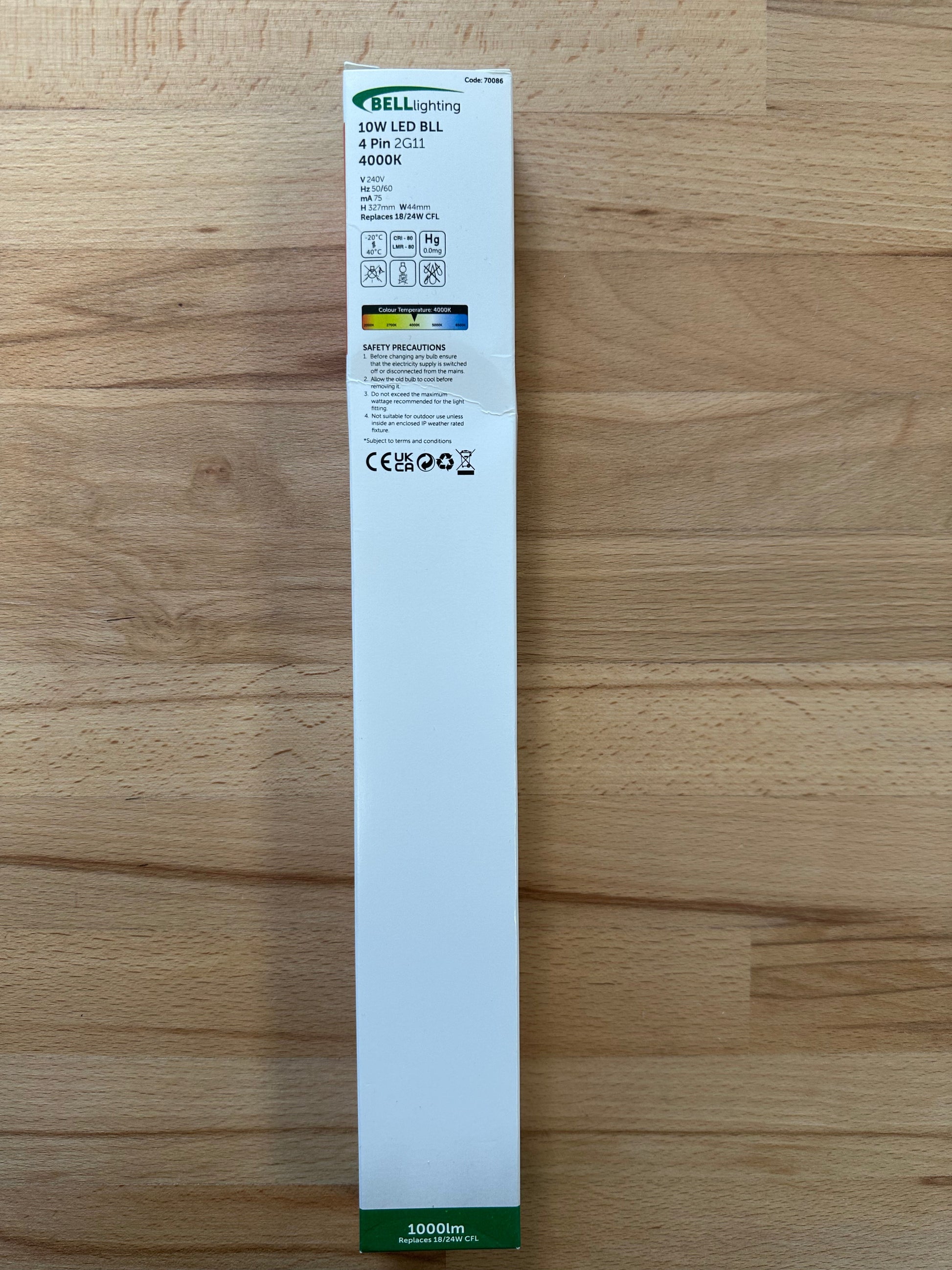 Bell LED 10W Thermoplastic BLL 4 Pin Bypass - 2G11 - 4000K - 70086 - LED Spares