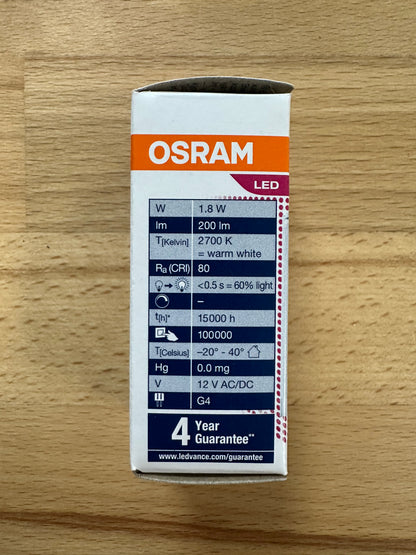 Osram PARATHOM® LED PIN G4 Cap - 12V - 1.8W - 2700K 200lm - Low-voltage LED lamp - LED Retro