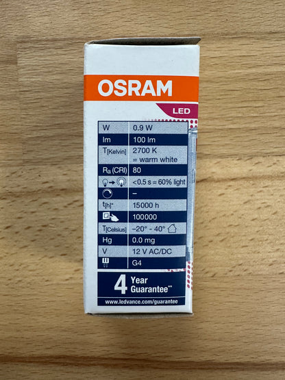 Osram PARATHOM® LED PIN G4 Cap - 12V - 0.9W - 2700K 100lm - Low-voltage LED lamp - LED Retro
