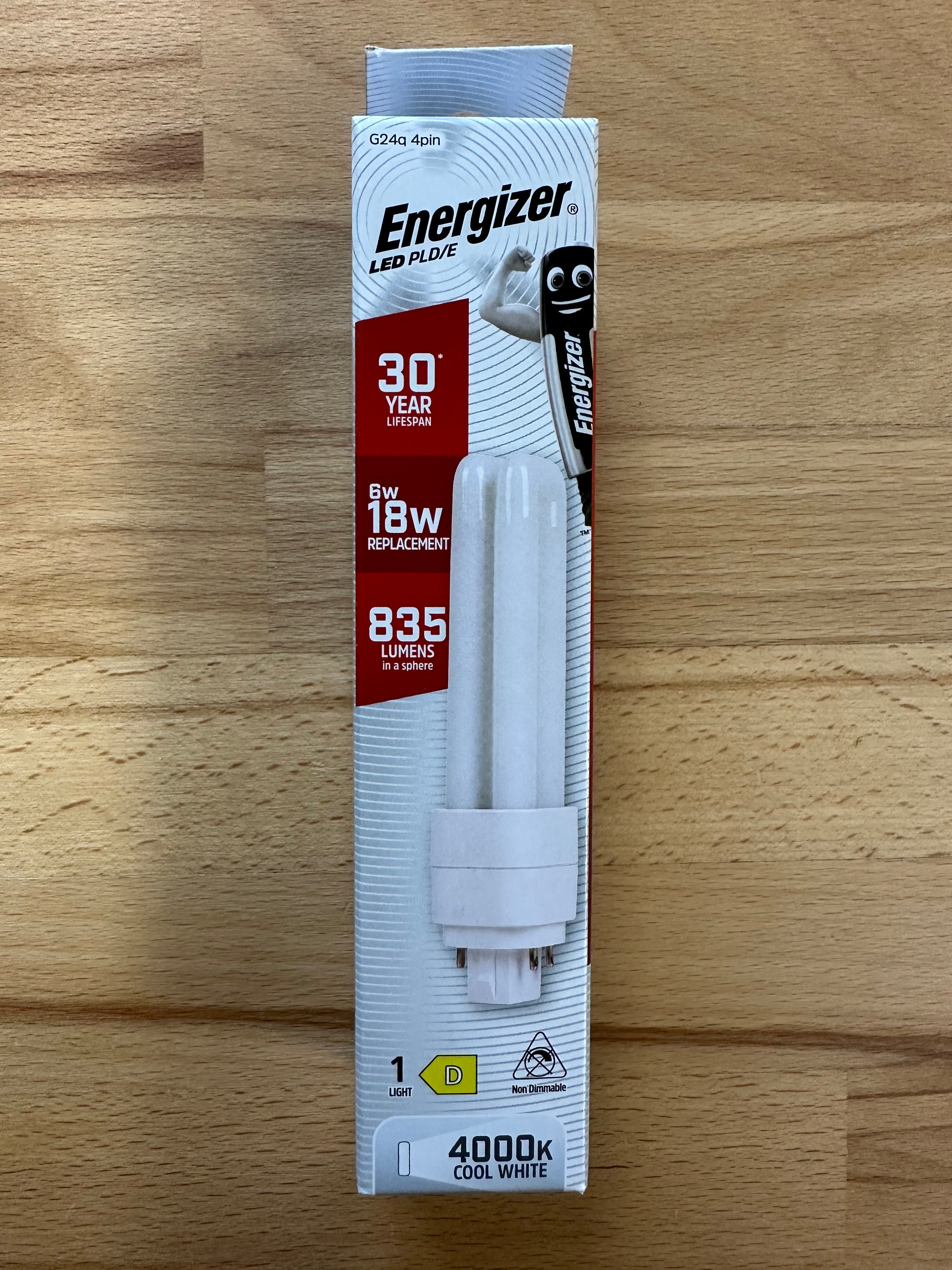 Energizer 6W=18W LED PLD (PL-C) G24q 4Pin 835lm 4000K (Cool White) - S30425 - LED Retro