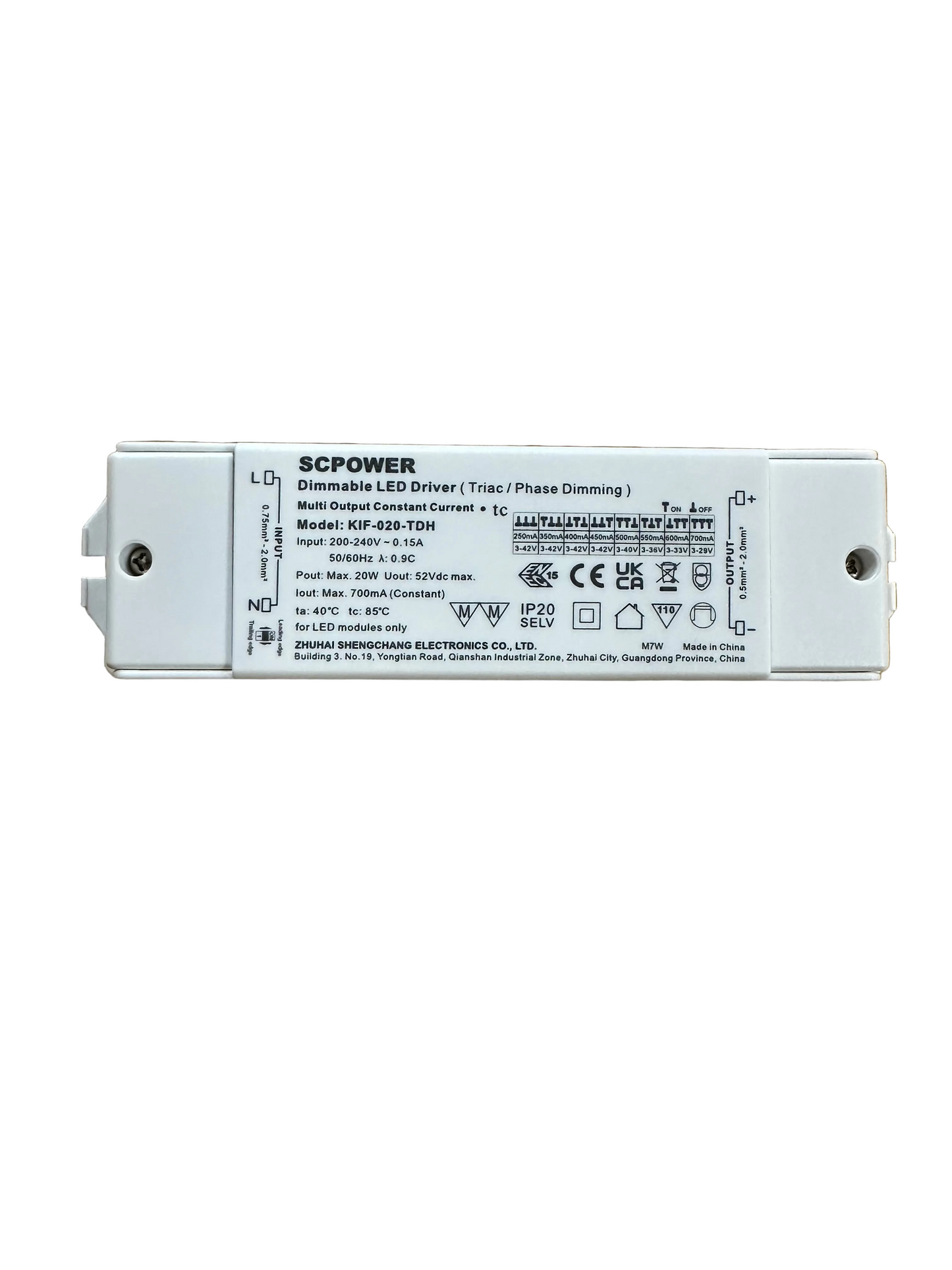 ECOPAC - SCPOWER - ELED-20P-C250/700T Triac Dimmable LED Driver 20W 250-700mA - LED Retro