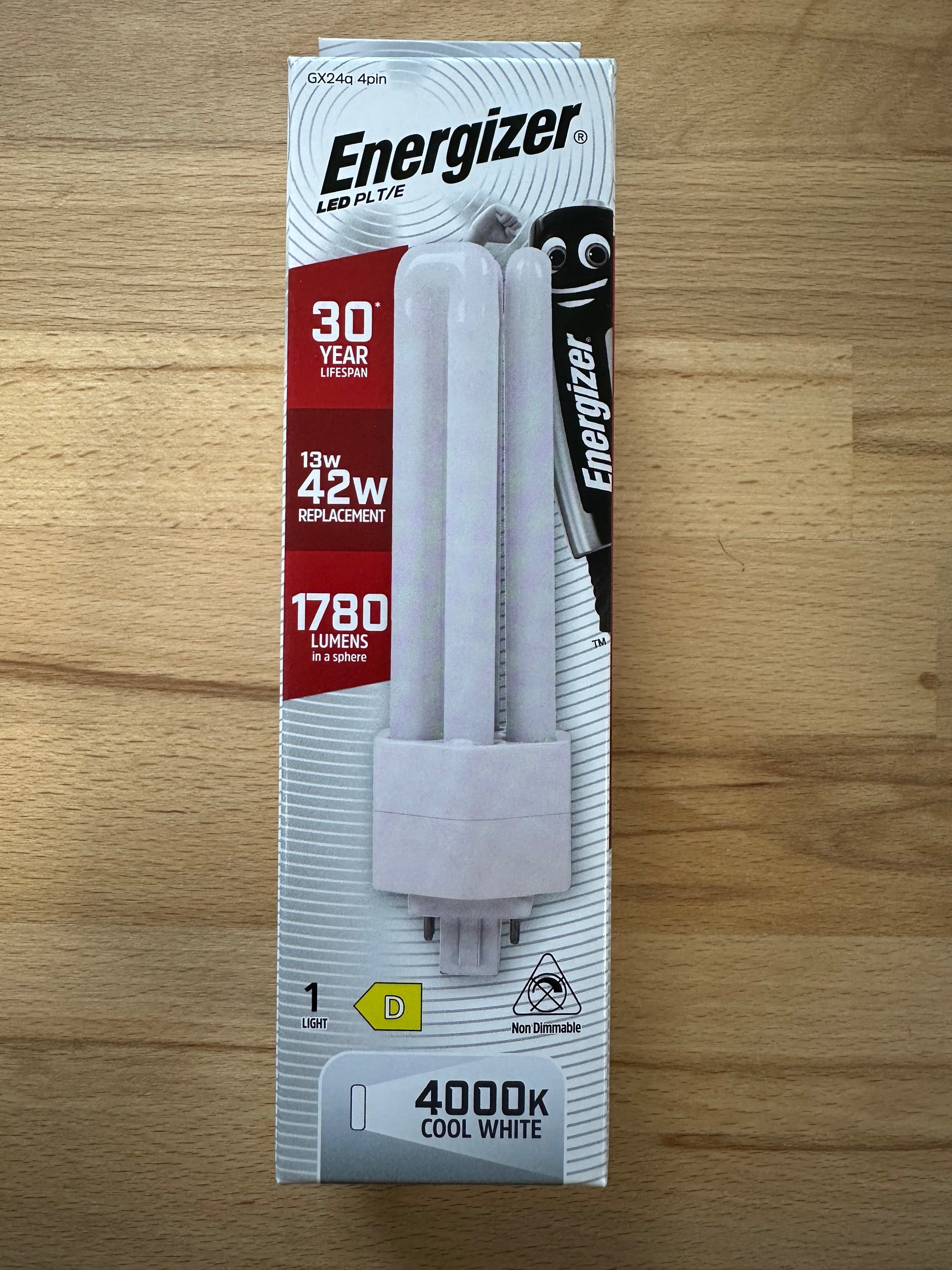 Energizer 13W=42W LED PLT (PL-T) GX24q-4 4Pin 1780lm 4000K (Cool White) - S30443 - LED Retro
