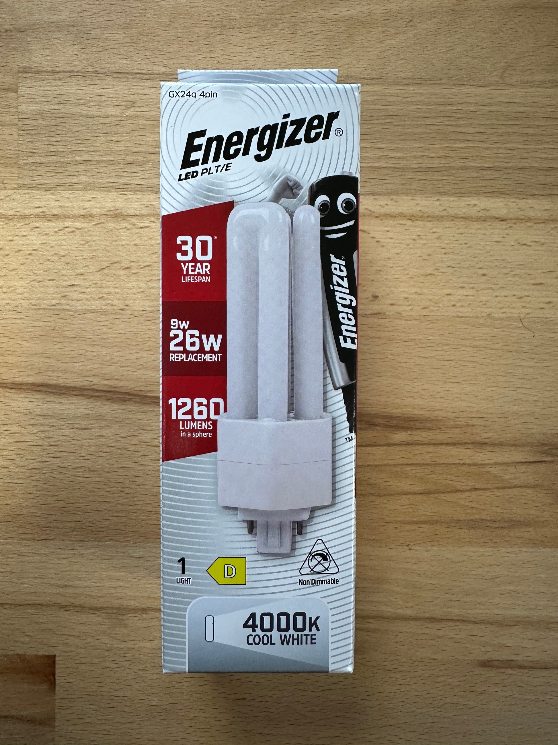 Energizer 9W=26W LED PLT (PL-T) G24q-3 4Pin 1260lm 4000K (Cool White) - S30441 - LED Retro