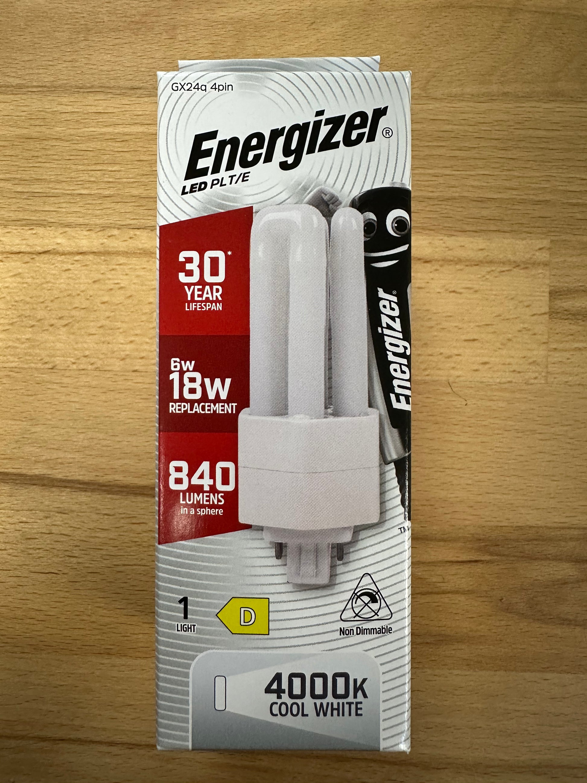 Energizer 6W=18W LED PLT (PL-T) G24q-2 4Pin 840lm 4000K (Cool White) - S30440 - LED Retro