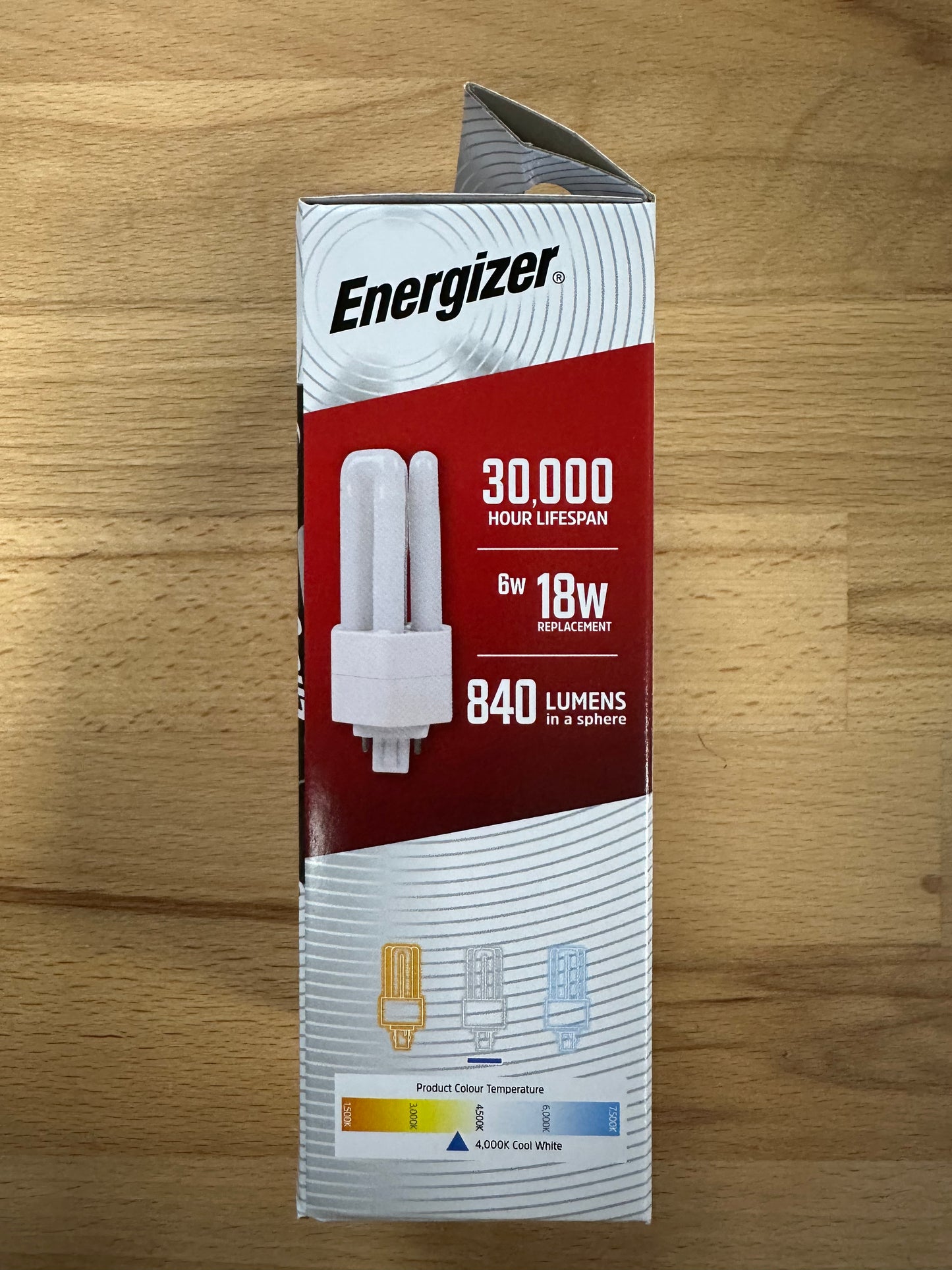 Energizer 6W=18W LED PLT (PL-T) G24q-2 4Pin 840lm 4000K (Cool White) - S30440 - LED Retro