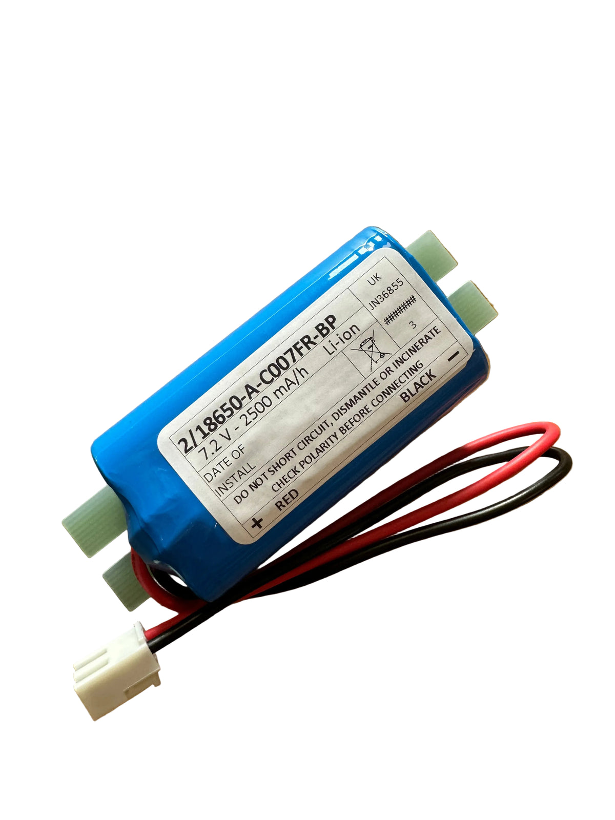 LBP2-SS-7.2V-2500MAH-2W-BP-C007F-REV 7.2V 2.5Ah 18650 LiFePO4 2 Wire Battery Connector - Base Plate - LED Retro