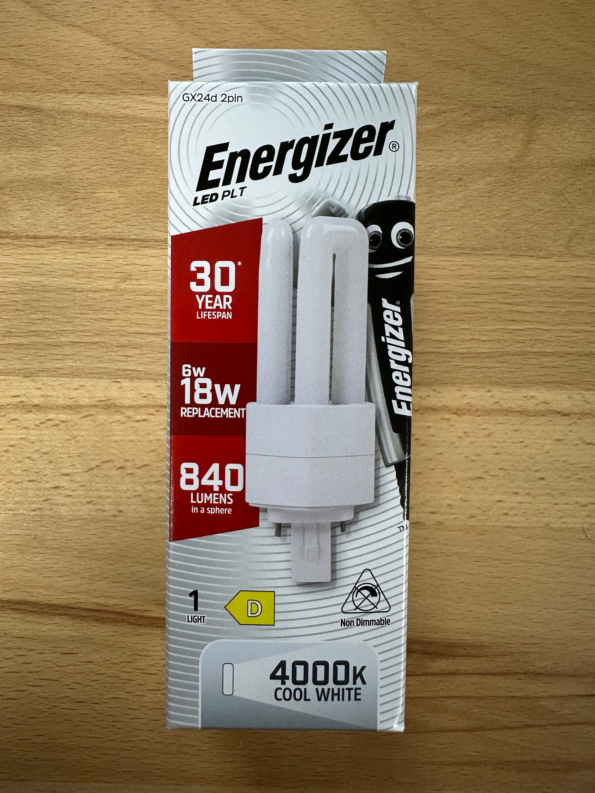 Energizer 6W=18W LED PLT (PL-T) G24d-2 2Pin 840lm 4000K (Cool White) - S30438 - LED Retro