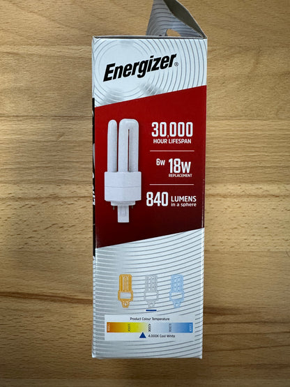 Energizer 6W=18W LED PLT (PL-T) G24d-2 2Pin 840lm 4000K (Cool White) - S30438 - LED Retro
