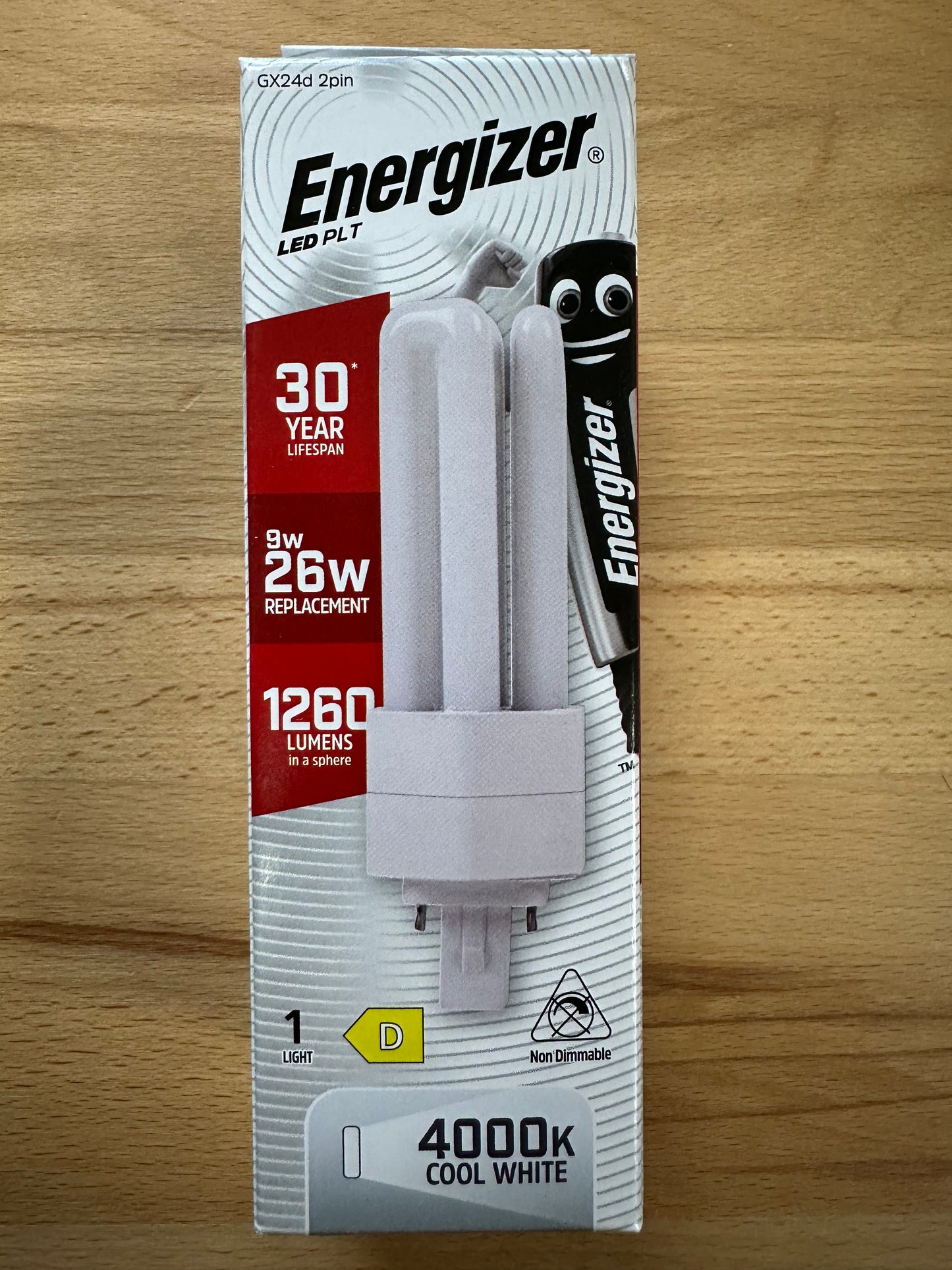 Energizer 9W=26W LED PLT (PL-T) G24d-3 2Pin 1260lm 4000K (Cool White) - S30439 - LED Retro
