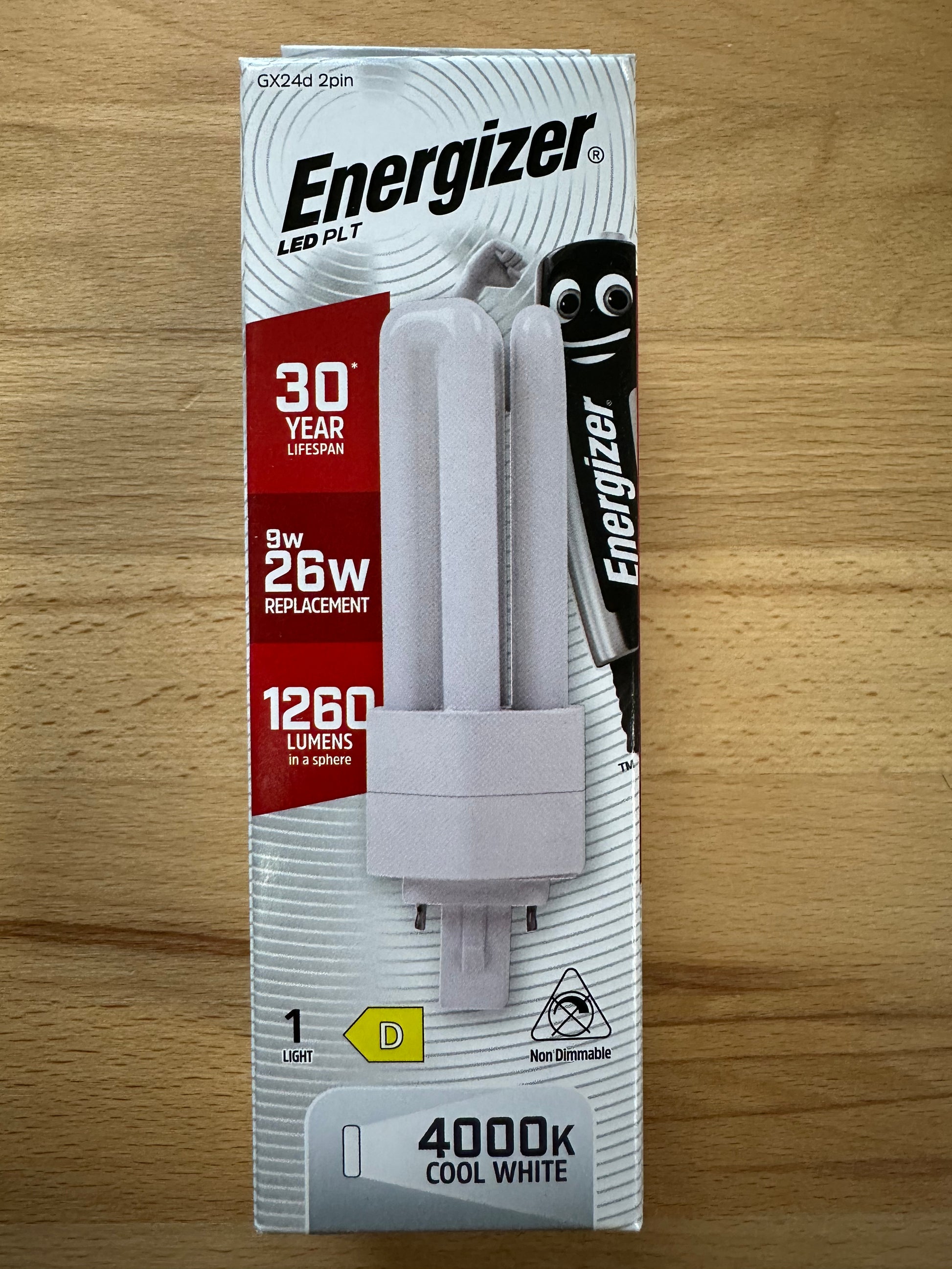 Energizer 9W=26W LED PLT (PL-T) G24d-3 2Pin 1260lm 4000K (Cool White) - S30439 - LED Retro