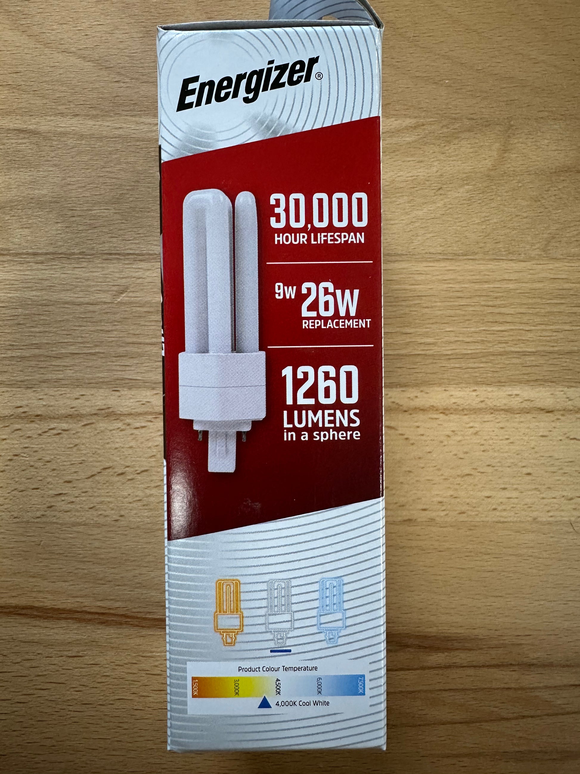 Energizer 9W=26W LED PLT (PL-T) G24d-3 2Pin 1260lm 4000K (Cool White) - S30439 - LED Retro