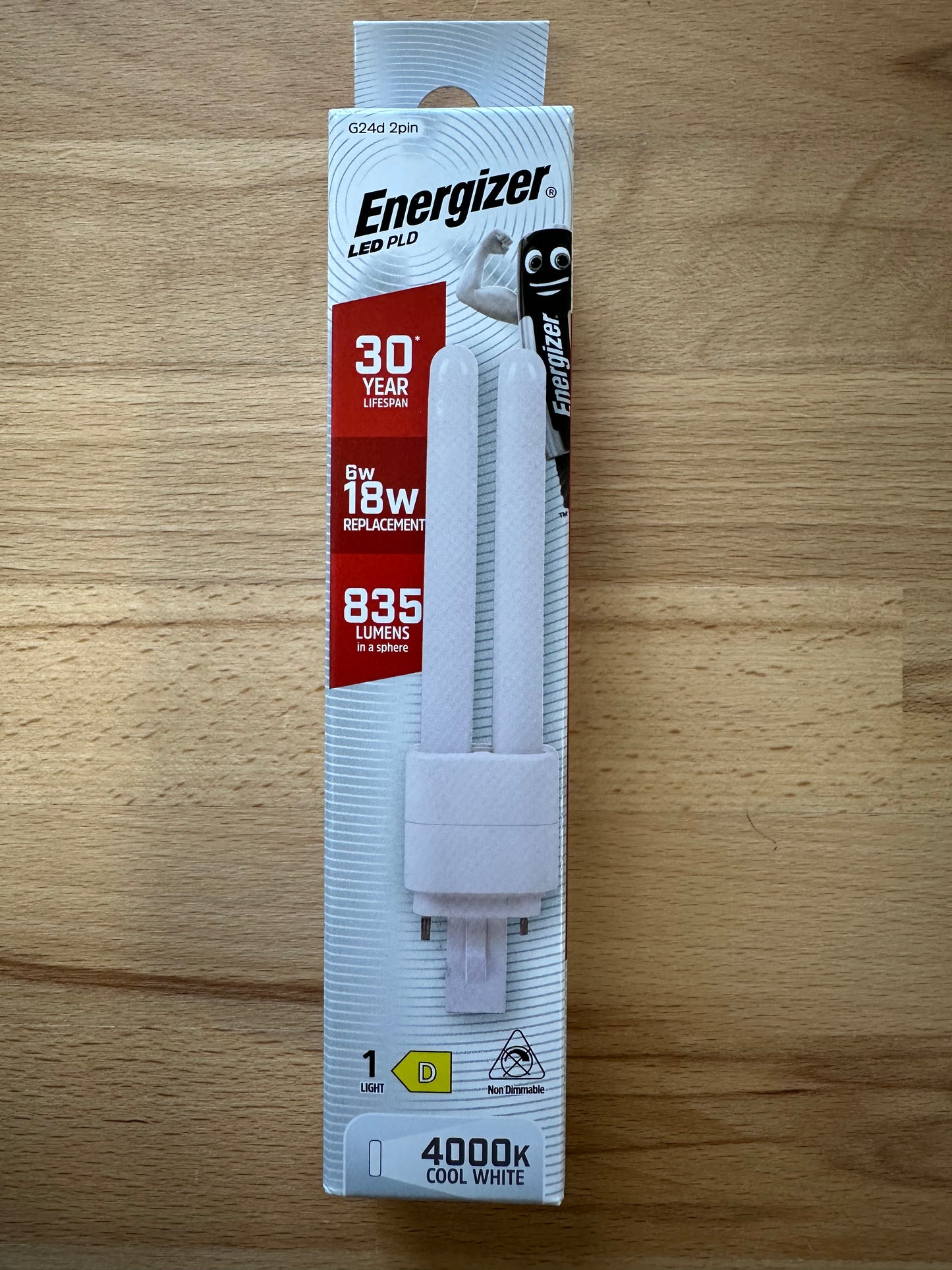 Energizer 6W=18W LED PLD (PL-C) G24d 2Pin 835lm 4000K (Cool White) - S30422 - LED Retro
