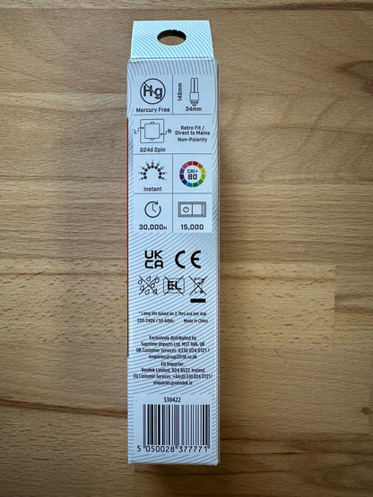 Energizer 6W=18W LED PLD (PL-C) G24d 2Pin 835lm 4000K (Cool White) - S30422 - LED Retro