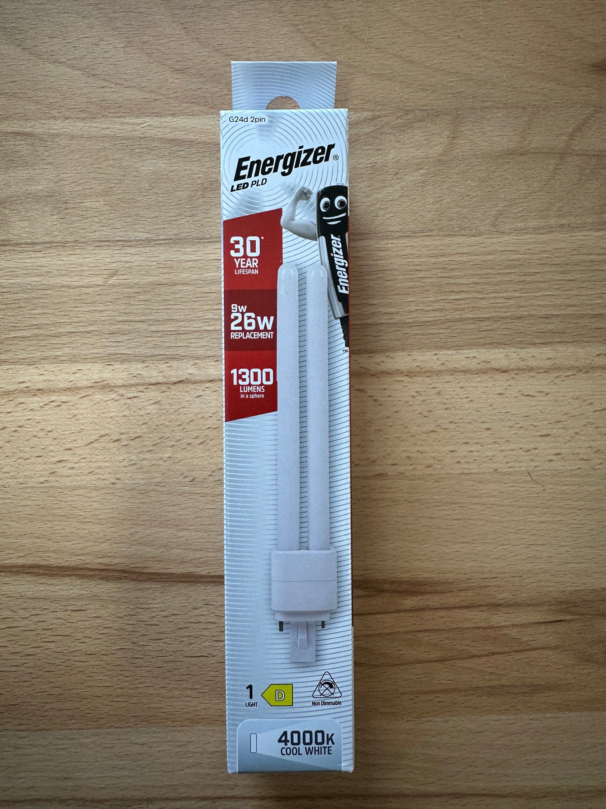 Energizer 9W=26W LED PLD (PL-C) G24d 2Pin 1300lm 4000K (Cool White) - S30423 - LED Spares