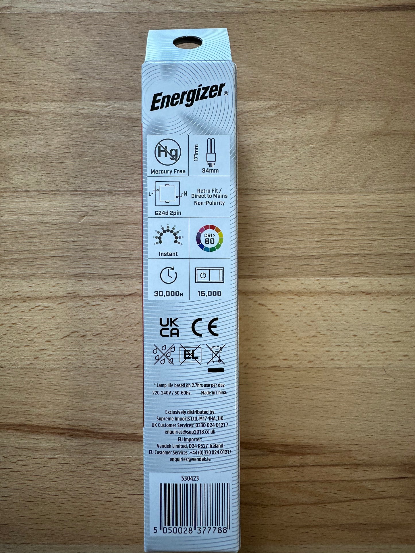 Energizer 9W=26W LED PLD (PL-C) G24d 2Pin 1300lm 4000K (Cool White) - S30423 - LED Spares