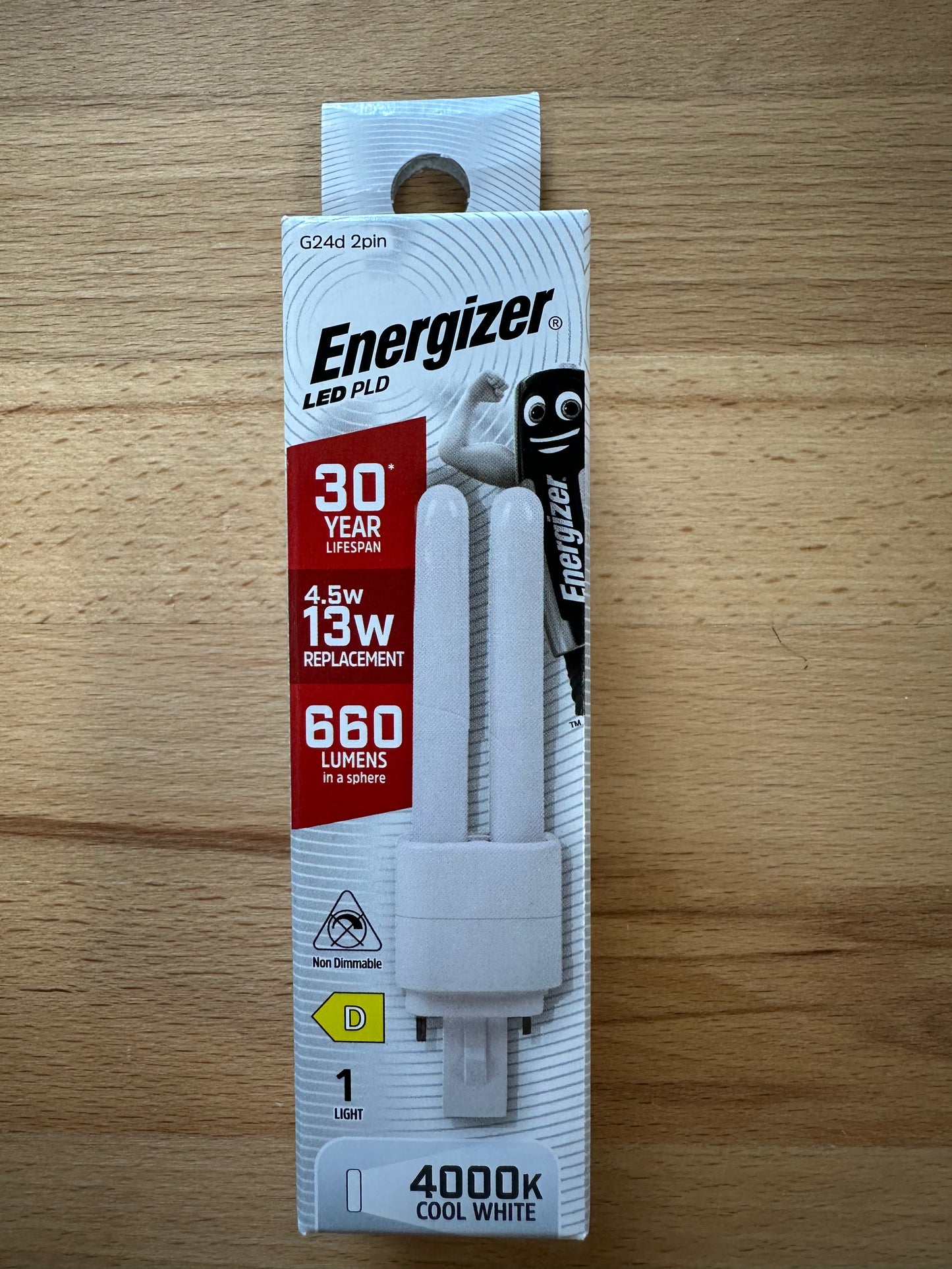 Energizer 4.5W=13W LED PLD G24d 2Pin 660lm 400K (Cool White) - S30421 - LED Retro