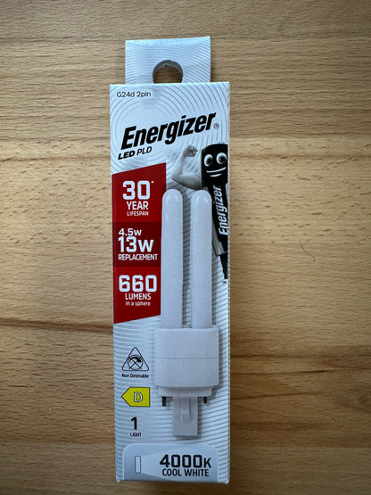 Energizer 4.5W=13W LED PLD G24d 2Pin 660lm 400K (Cool White) - S30421 - LED Retro