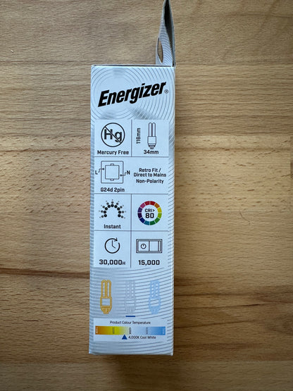 Energizer 4.5W=13W LED PLD G24d 2Pin 660lm 400K (Cool White) - S30421 - LED Retro