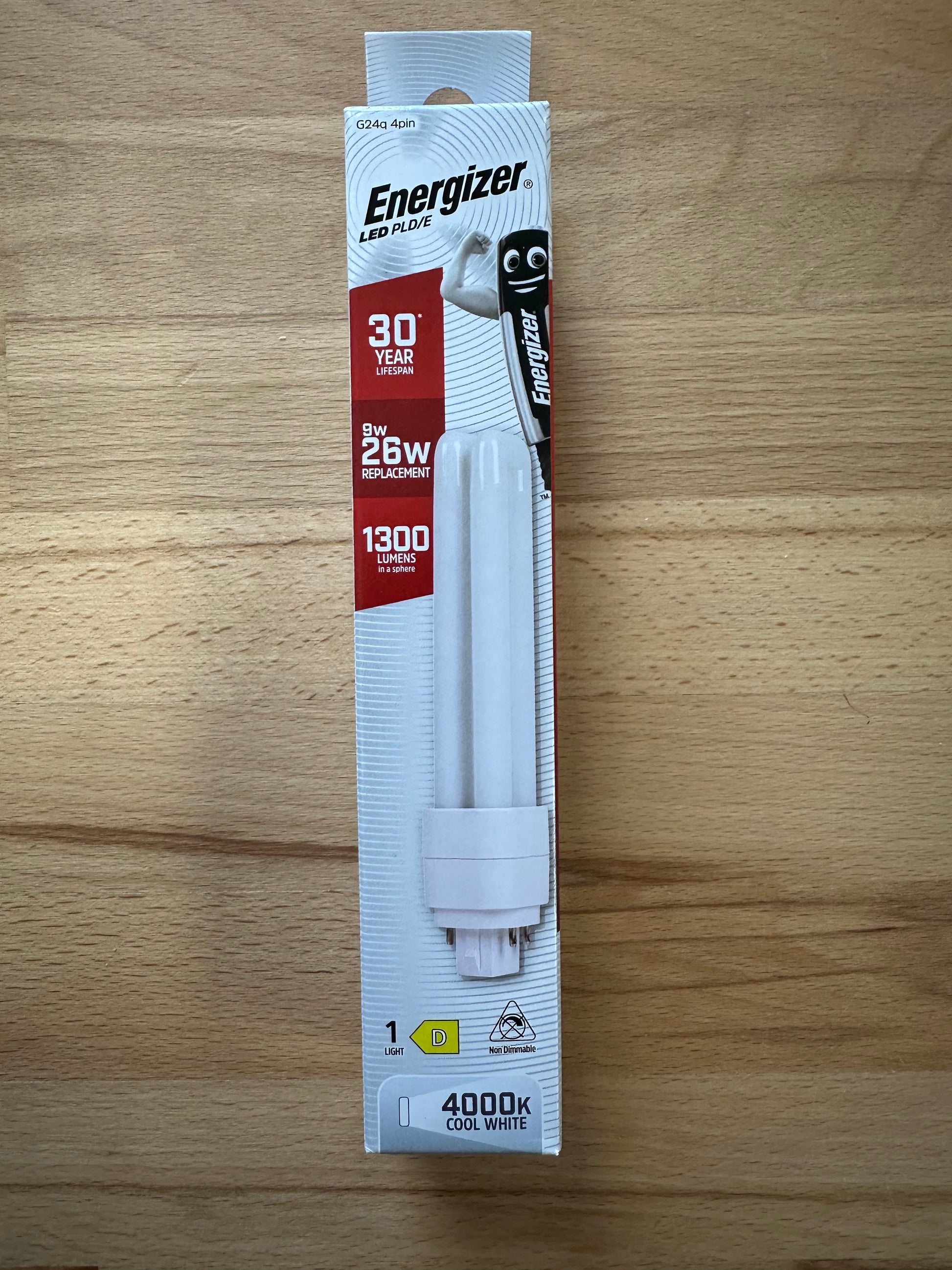 Energizer 9W=26W LED PLD (PL-C) G24Q 4Pin 1300lm 4000K (Cool White) - S30426 - LED Retro